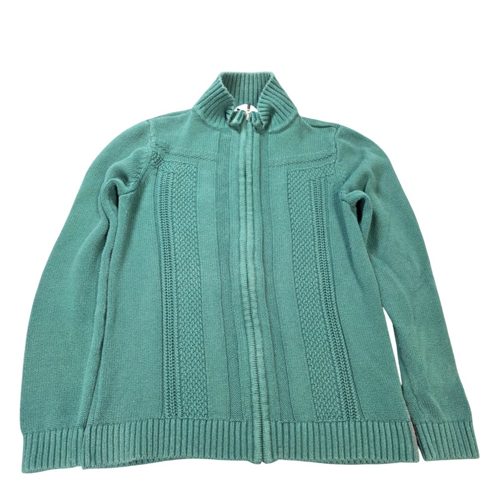 Christopher & Banks Cotton Full Zip Cardigan Women's Size Small Teal Green‎